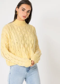 Pulls L Cardigans^Outfitbook Pull col haut en maille torsadée pastel JAUNE