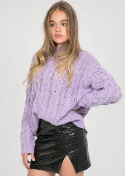Pulls L Cardigans^Outfitbook Pull col haut en maille torsadée LILAS