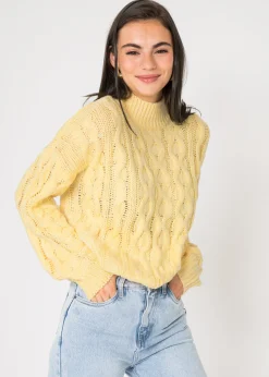 Pulls L Cardigans^Outfitbook Pull col haut en maille torsadée pastel JAUNE