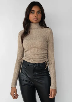 Pulls L Cardigans^Outfitbook Pull col montant froncé sur les côtés camel