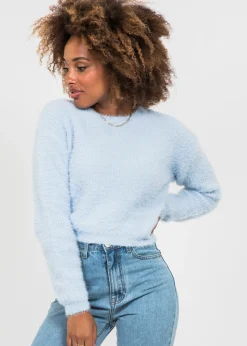 Pulls L Cardigans^Outfitbook Pull col rond duveteux BLEU