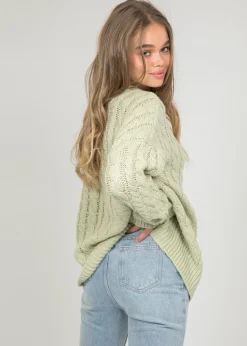 Pulls L Cardigans^Outfitbook Pull col rond en maille torsadée VERT