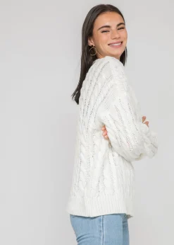Pulls L Cardigans^Outfitbook Pull col rond en maille torsadée BLANC