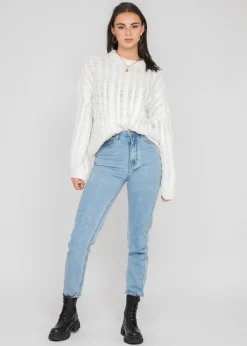 Pulls L Cardigans^Outfitbook Pull col rond en maille torsadée BLANC