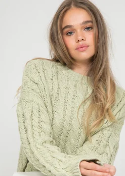 Pulls L Cardigans^Outfitbook Pull col rond en maille torsadée VERT