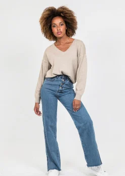 Pulls L Cardigans^Outfitbook Pull col V en maille taupe