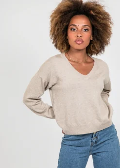 Pulls L Cardigans^Outfitbook Pull col V en maille taupe