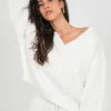 Pulls L Cardigans^Outfitbook Pull col V oversize en maille torsadée BLANC