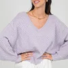 Pulls L Cardigans^Outfitbook Pull col V oversize en maille torsadée LILAS