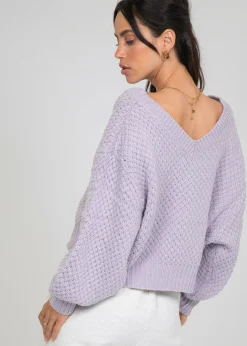 Pulls L Cardigans^Outfitbook Pull col V oversize en maille torsadée LILAS
