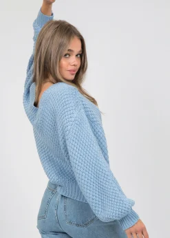 Pulls L Cardigans^Outfitbook Pull col V oversize en maille torsadée bleu