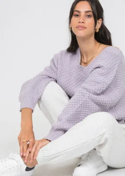 Pulls L Cardigans^Outfitbook Pull col V oversize en maille torsadée LILAS