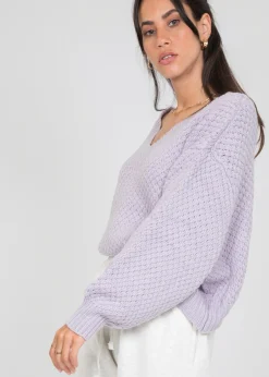 Pulls L Cardigans^Outfitbook Pull col V oversize en maille torsadée LILAS