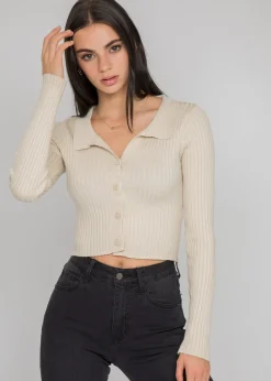 Pulls L Cardigans^Outfitbook Pull côtelé avec col à revers BEIGE