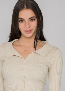 Pulls L Cardigans^Outfitbook Pull côtelé avec col à revers BEIGE