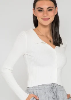 Pulls L Cardigans^Outfitbook Pull côtelé avec col à revers BLANC