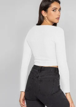 Pulls L Cardigans^Outfitbook Pull côtelé court froncé blanc