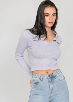 Pulls L Cardigans^Outfitbook Pull côtelé avec col à revers LILAS
