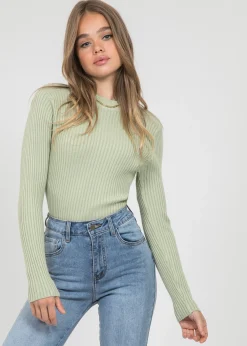 Pulls L Cardigans^Outfitbook Pull côtelé ras de cou VERT