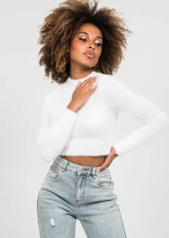 Pulls L Cardigans^Outfitbook Pull duveteux col montant BLANC