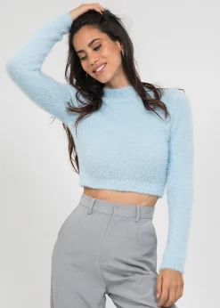 Pulls L Cardigans^Outfitbook Pull duveteux col montant BLEU