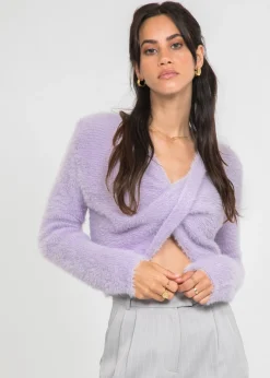 Pulls L Cardigans^Outfitbook Pull duveteux drapé LILAS
