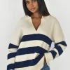 Pulls L Cardigans^Outfitbook Pull en maille à rayures col polo Beige