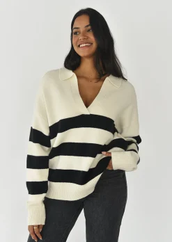 Pulls L Cardigans^Outfitbook Pull en maille à rayures col polo Beige