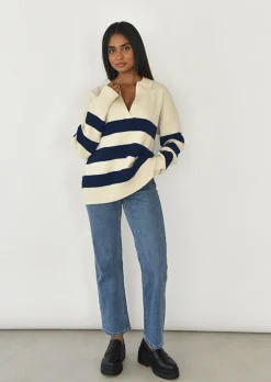 Pulls L Cardigans^Outfitbook Pull en maille à rayures col polo Beige