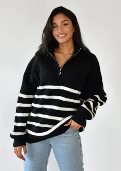 Pulls L Cardigans^Outfitbook Pull en maille à rayures zippé NOIR