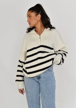 Pulls L Cardigans^Outfitbook Pull en maille à rayures zippé