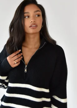 Pulls L Cardigans^Outfitbook Pull en maille à rayures zippé NOIR
