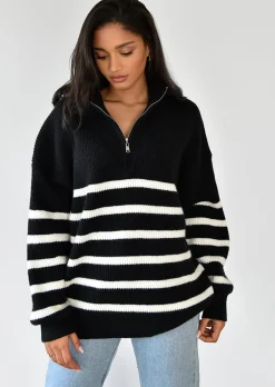 Pulls L Cardigans^Outfitbook Pull en maille à rayures zippé NOIR