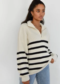 Pulls L Cardigans^Outfitbook Pull en maille à rayures zippé