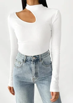 Pulls L Cardigans^Outfitbook Pull en maille côtelé avec découpe BLANC
