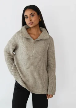 Pulls L Cardigans^Outfitbook Pull en maille zippé TAUPE