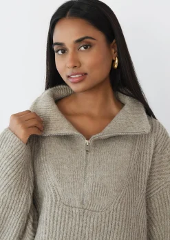 Pulls L Cardigans^Outfitbook Pull en maille zippé TAUPE