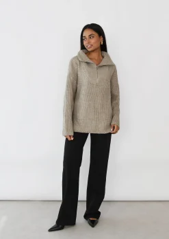 Pulls L Cardigans^Outfitbook Pull en maille zippé TAUPE