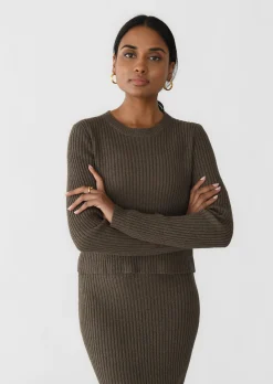 Pulls L Cardigans^Outfitbook Pull maille côtelée col rond MARRON