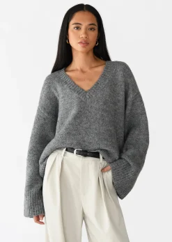 Pulls L Cardigans^Outfitbook Pull maille oversize col V GRIS