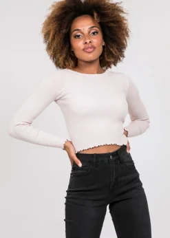 Pulls L Cardigans | Hauts^Outfitbook Pull pâle avec ourlet à volant rose