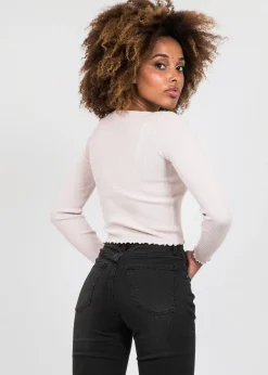 Pulls L Cardigans | Hauts^Outfitbook Pull pâle avec ourlet à volant rose