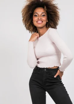 Pulls L Cardigans | Hauts^Outfitbook Pull pâle avec ourlet à volant rose