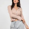 Pulls L Cardigans | Hauts^Outfitbook Pull zippé avec col à revers beige