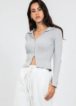 Pulls L Cardigans^Outfitbook Pull zippé avec col à revers gris