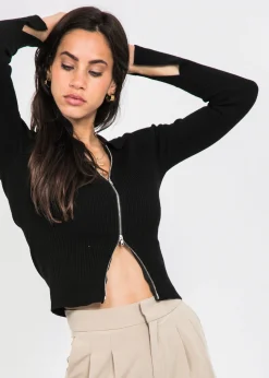 Pulls L Cardigans^Outfitbook Pull zippé avec col à revers noir