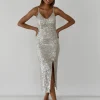 Robes^Outfitbook Robe à sequins fendue BEIGE