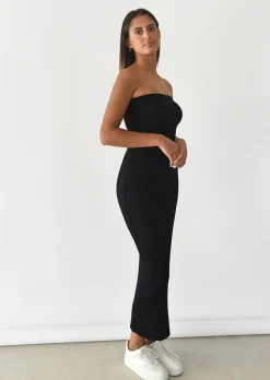 Robes^Outfitbook Robe bandeau en maille côtelée NOIR