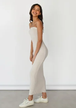 Robes^Outfitbook Robe bandeau en maille côtelée BEIGE