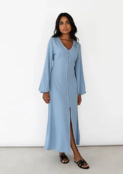 Robes^Outfitbook Robe boutonnée à manche longue BLEU